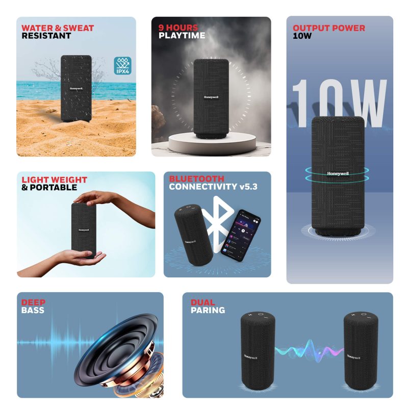 Honeywell Suono P300 Bluetooth Speaker (Black) - HC000115/AUD/BTS/P300/BLK