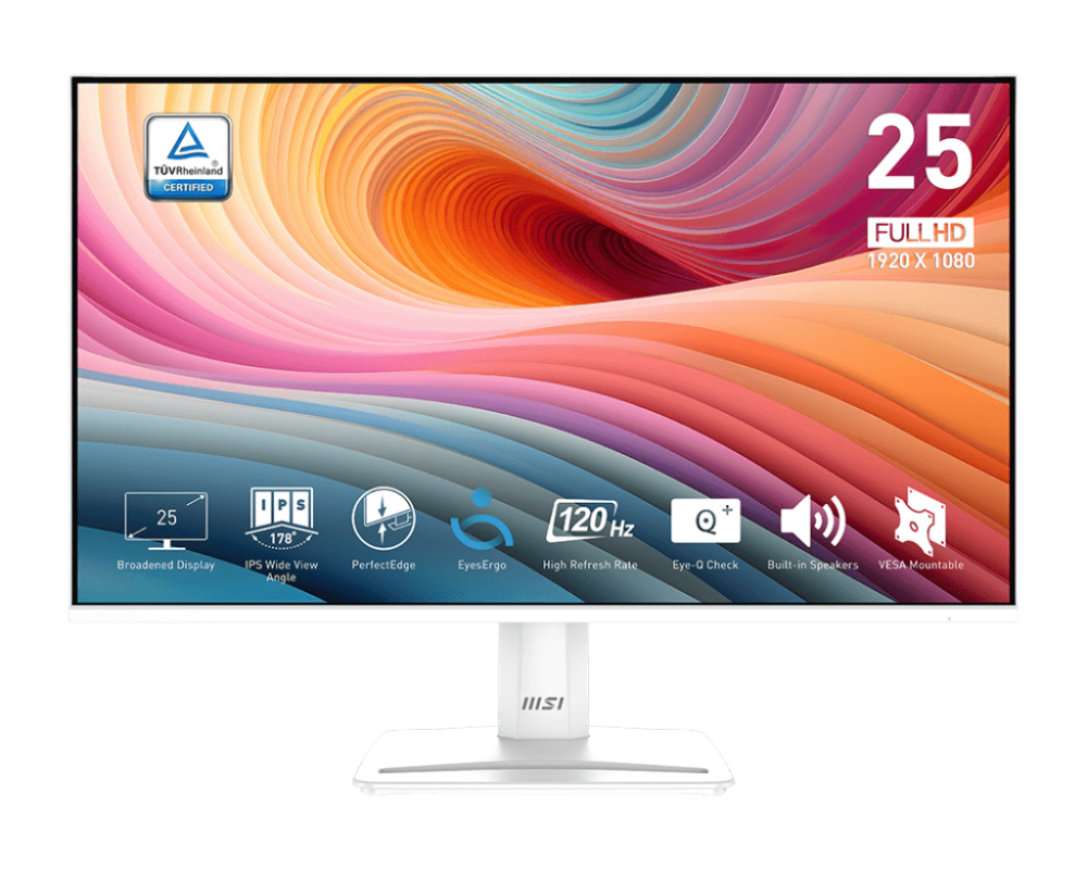 MSI 24.5" PRO MP251W E2 IPS FHD Adaptive Sync 120Hz 1ms HDR Ready Build In Speaker Sleek Home Office Monitor
