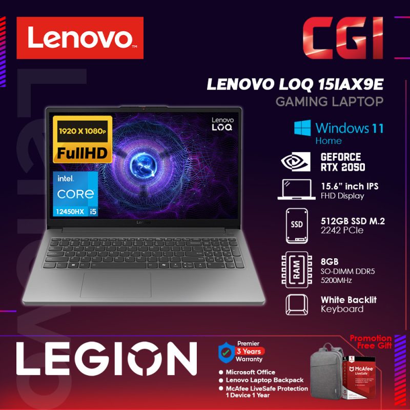 Lenovo 15.6" LOQ 15IAX94E i5-154520 RTX2050 4GB GDDR5 8GB 512GB FHD IPS 144Hz Win11Home 3Y With Office - 83LK005VMJ