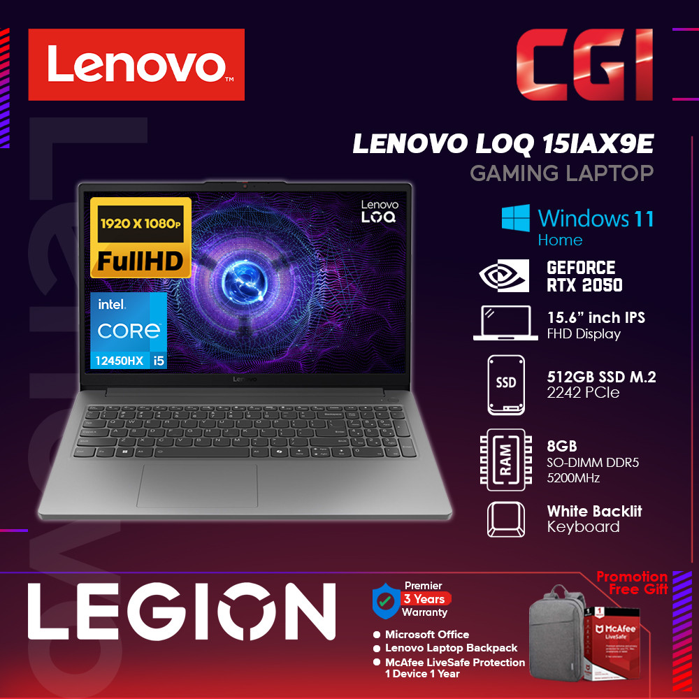Lenovo 15.6" LOQ 15IAX94E i5-154520 RTX2050 4GB GDDR5 8GB 512GB FHD IPS 144Hz Win11Home 3Y With Office - 83LK005VMJ