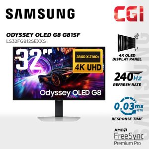 Samsung 32" Odyssey QD-OLED G8 G81SF LS32FG812SEXXS 4K HDR10+ Freesyync Premium Pro 280Hz 0.03ms Ergonomic Gaming Monitor