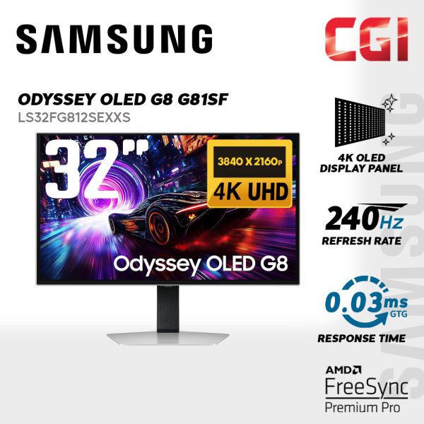 Samsung 32" Odyssey QD-OLED G8 G81SF LS32FG812SEXXS 4K HDR10+ Freesyync Premium Pro 280Hz 0.03ms Ergonomic Gaming Monitor