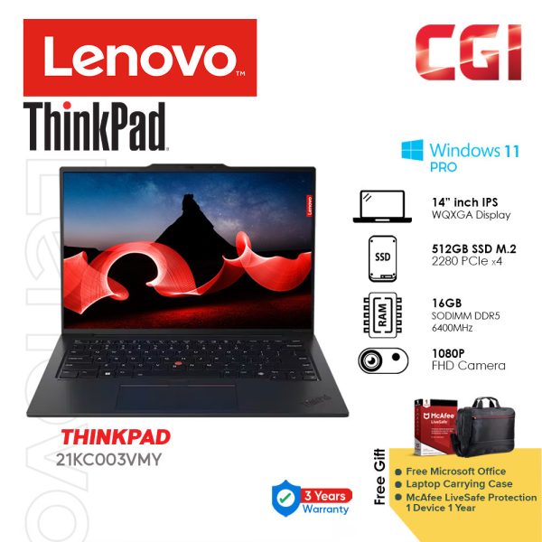 Lenovo 14" Thinkpad X1 Carbon Gen 12 Ultra 7 155U 16GB LPDDR5 512GB WUXGA IPS 400nits W11P 3Y PC ACDP - 21KC003VMY
