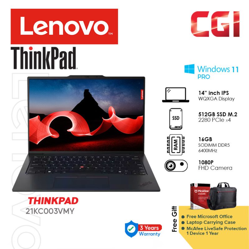 Lenovo 14" Thinkpad X1 Carbon Gen 12 Ultra 7 155U 16GB LPDDR5 512GB WUXGA IPS 400nits W11P 3Y PC ACDP - 21KC003VMY