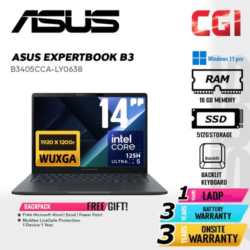 Asus 14" Expertbook B3 B3405CCA Ultra 5 125H 16GB 512GB WUXGA Win11Pro 3Y Onsite - B3405CCA-LY0638