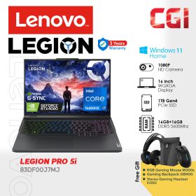 Lenovo Legion Pro 5 16IRX9 i7-14650HX RTX4060 8GB GDDR6 2x16GB 1TB 16" WQXGA G-Sync 2370MHz TGP 140W W11H MOHS21 3Y Ultimate Support - 83DF00J7MJ