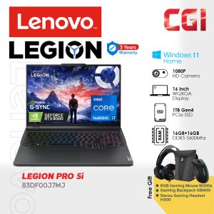 Lenovo Legion Pro 5 16IRX9 i7-14650HX RTX4060 8GB GDDR6 2x16GB 1TB 16" WQXGA G-Sync 2370MHz TGP 140W W11H MOHS21 3Y Ultimate Support - 83DF00J7MJ