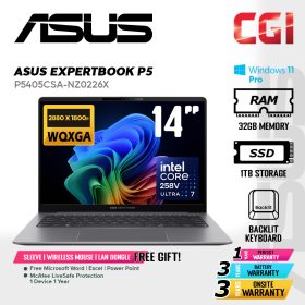 Asus 14" ExpertBook P5 P5405 Laptop Intel U7 258V Intel Arc Graphics 32GB DDR5 1TB WQXGA IPS Win11Pro 3Y Onsite - P5405CSA-NZ0226X