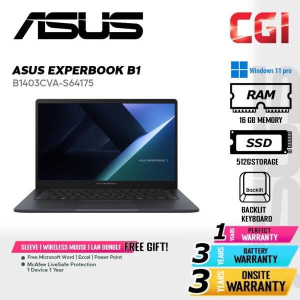 Asus 14" Expertbook B1 B1403CVA i7-1355U 16GB 512GB FHD Win11Pro 3Y Onsite - B1403CVA-S64175