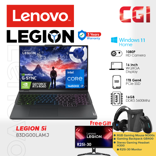 Lenovo Legion 5 16IRX9 i7-14650HX RTX4060 8GB GDDR6 16GB 1TB 16" WQXGA IPS G-Sync 2370MHz TGP 140W W11H 3Y Ultimate Support MOHS21 - 83DG00LAMJ