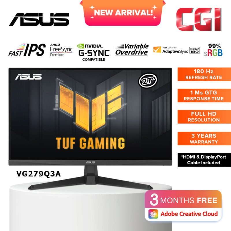 Asus 27" VG279Q3A TUF Gaming Fast IPS FHD 180Hz 1ms FreeSync Premium Gsync Gaming Monitor