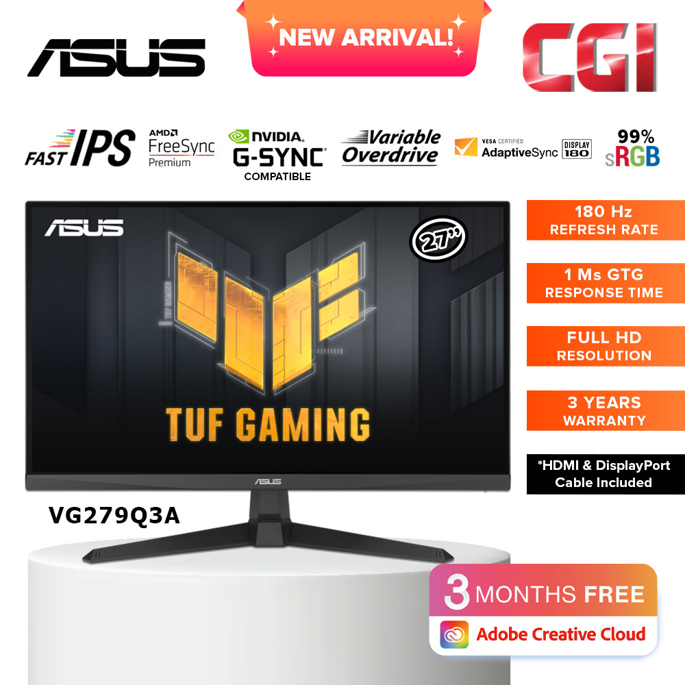 Asus 27" VG279Q3A TUF Gaming Fast IPS FHD 180Hz 1ms FreeSync Premium Gsync Gaming Monitor