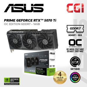 Asus Prime GeForce RTX? 5070 Ti 016G OC Edition GDDR7  (PCIe? 5.0, 16GB GDDR7, HDMI?/DP 2.1, 2.5-slot, Axial-tech fans, Dual BIOS) - PRIME-RTX5070TI-O16G