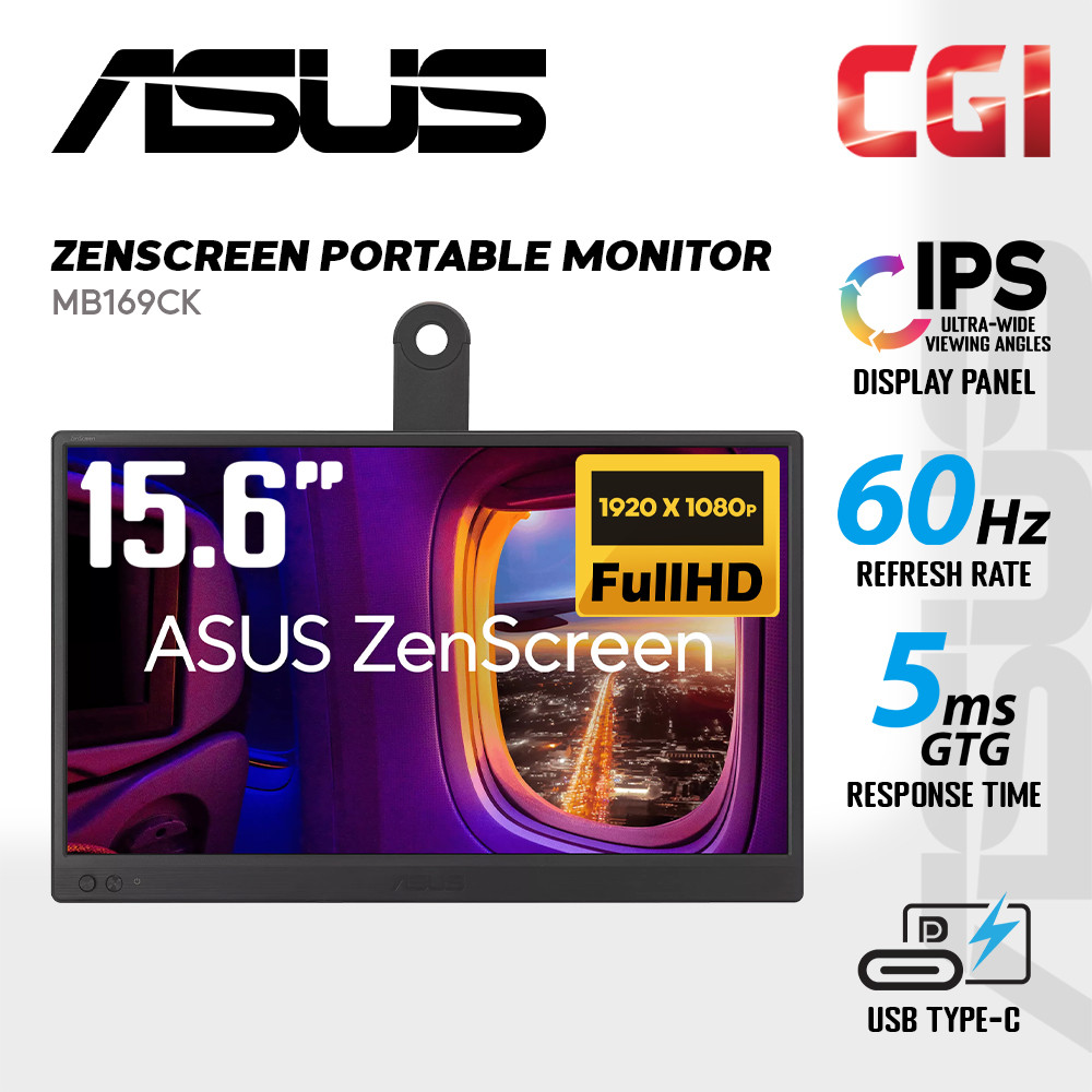 Asus 15.6" Zenscreen MB169CK IPS FHD 60Hz 5ms 360? Kickstand Dual USB-C Ultraslim Portable Monitor