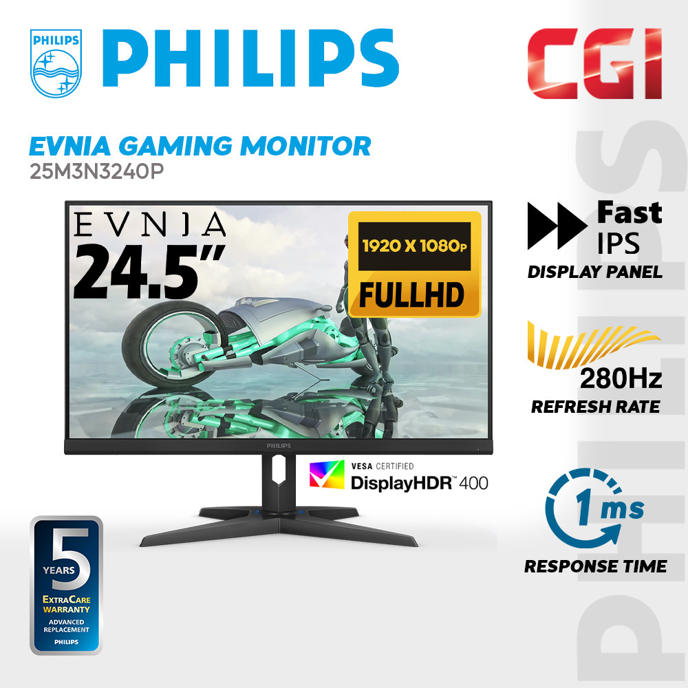 Philips 24.5" 25M3N3240P Evnia 3000 Fast IPS FHD HDR400 Adaptive Sync 280Hz 1ms Gaming Monitor