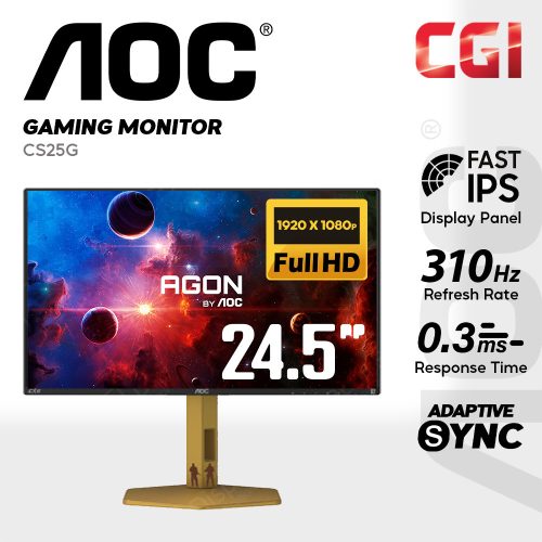 AOC Agon 24.5" CS25G Fast IPS FHD HDR400 G-Sync Compatible 310Hz 0.3ms Ergonomic Gaming Monitor
