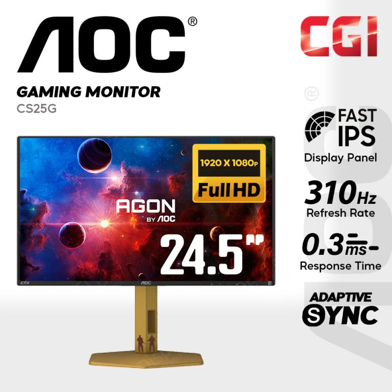 AOC Agon 24.5" CS25G Fast IPS FHD HDR400 G-Sync Compatible 310Hz 0.3ms Ergonomic Gaming Monitor