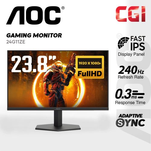 AOC 23.8" 24G11ZE Fast IPS FHD HDR10 Adaptive Sync 240Hz 0.3ms eSports Gaming Monitor