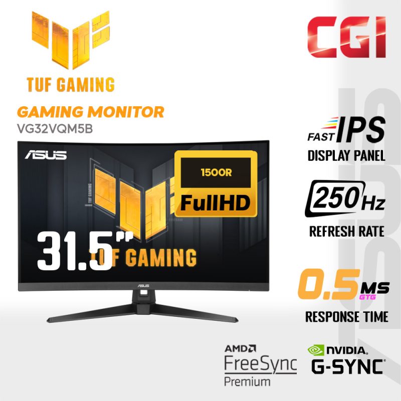 Asus 31.5" VG32VQM5B FHD Freesync Premium Adaptive Sync 250Hz 0.5ms Built-In Speaker Curved Gaming Monitor