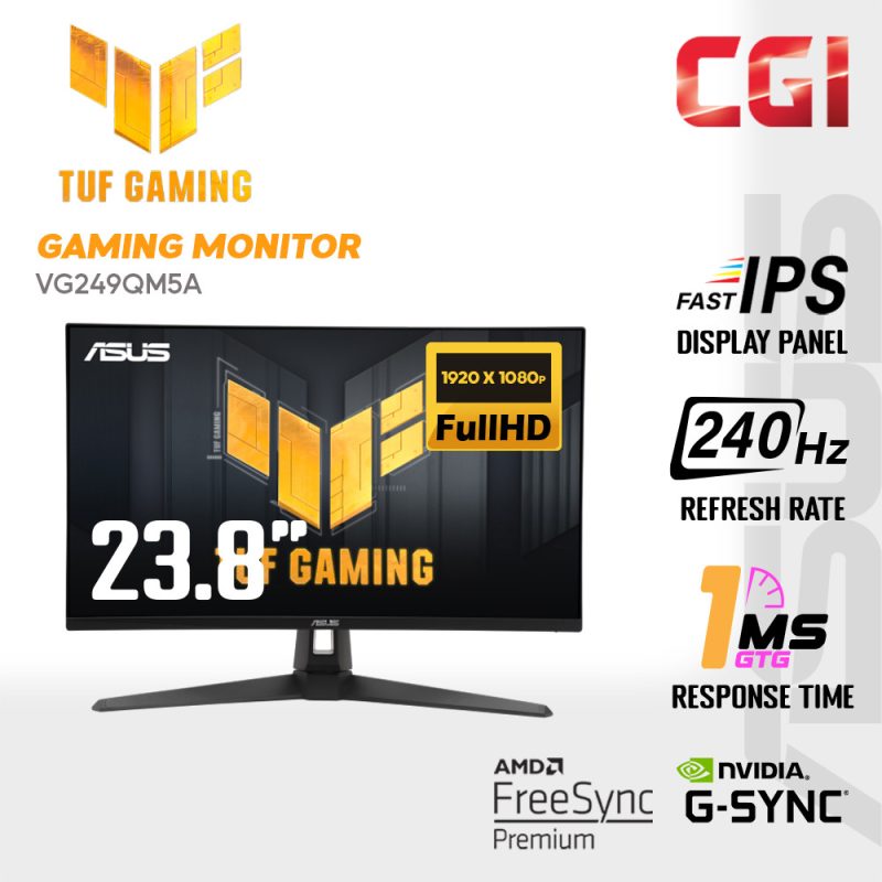 Asus 23.8" TUF Gaming VG249QM5A Fast IPS FHD HDR10 Adaptive Sync 240Hz 0.3ms Built-In Speaker Gaming Monitor