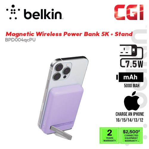 Belkin BoostCharge 5000 MAh Magnetic Power Bank 5K + Stand - (Purple) BPD004qcPU