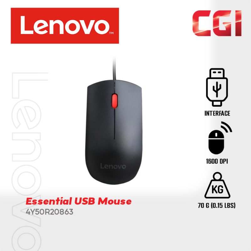 Lenovo Essential 1600 DPI USB Plug and Play Mouse - 4Y50R20863