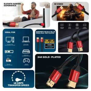 Honeywell HDMI v2.1 Compliant with Ethernet Cable - 1m|2m|3m|5m (HC000020/HDM/1M/RED/V2.1) (HC000014/HDM/3M/RED/V2.1) (HC000013/HDM/2M/RED/V2.1) (HC000021/HDM/5M/RED/V2.1)