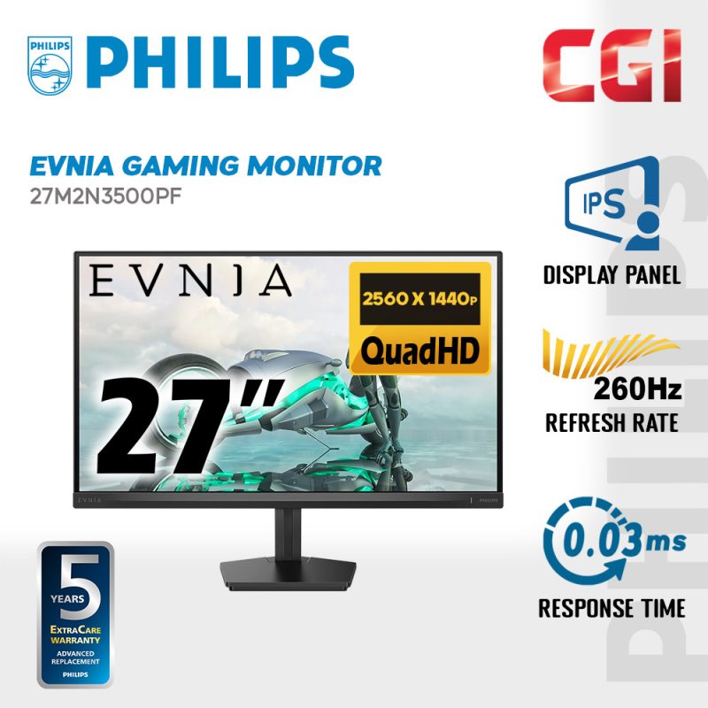 Philips 27" Evnia 27M2N3500PF Fast IPS QHD HDR10 Adaptive Sync 260Hz 0.03ms Gaming Monitor