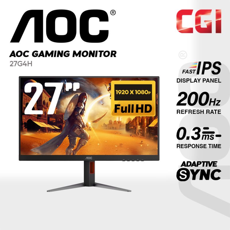 AOC 27" 27G4H Fast IPS FHD HDR10 Adaptive Sync 200Hz 0.3ms Ergonomic Gaming Monitor