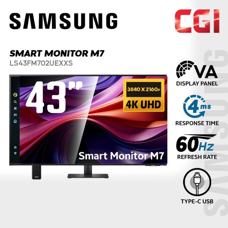 Samsung 43" M7 M70F LS43FM702UEXXS Tizen VA 4K UHD HDR10 60Hz 4ms Vision Ai Build In Speaker USB-C Smart Monitor