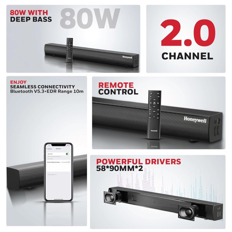 Honeywell Suono P3000 Platinum Series 80W Soundbar -  HC000264/AUD/SB/P3000/BLK