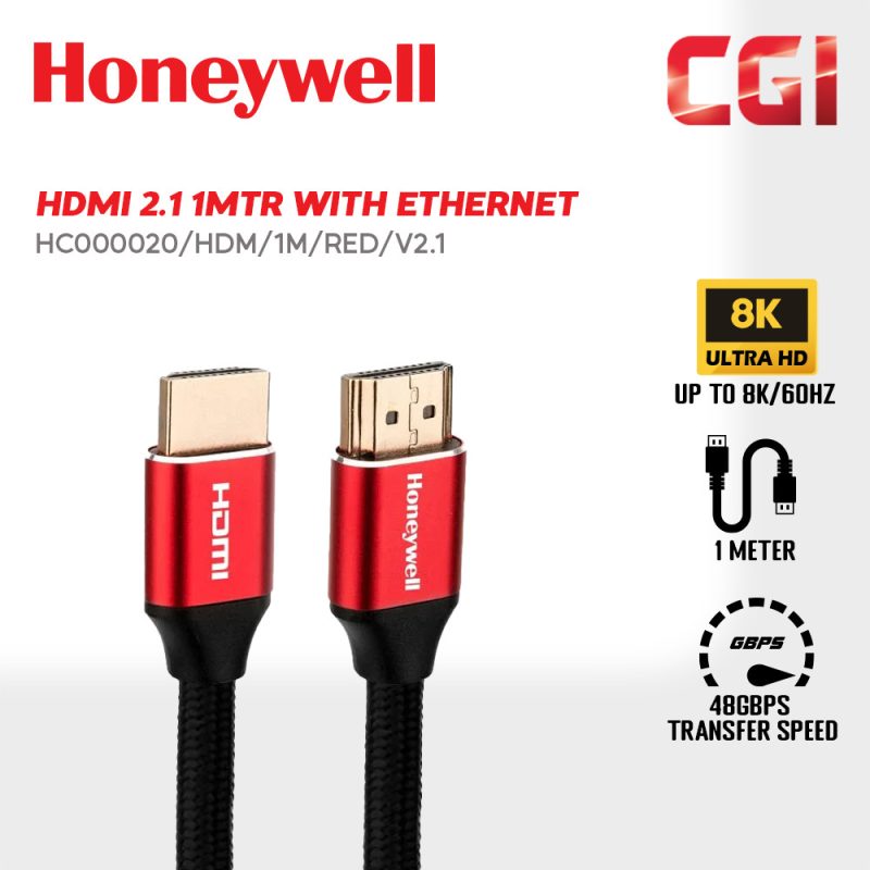 Honeywell HDMI v2.1 Compliant with Ethernet Cable - 1m|2m|3m|5m (HC000020/HDM/1M/RED/V2.1) (HC000014/HDM/3M/RED/V2.1) (HC000013/HDM/2M/RED/V2.1) (HC000021/HDM/5M/RED/V2.1)