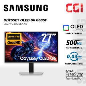 Samsung 27" Odyssey QD-OLED G6 G60SF LS27FG602SEXXS QHD TrueBlack 500 G-Sync 500Hz 0.03ms Ergonomic CoreSync Gaming Monitor