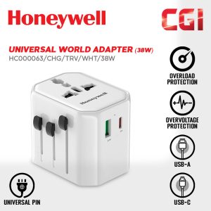 Honeywell Universal World Value Series Travel Adapter in 38W (White) - HC000063/CHG/TRV/WHT/38W