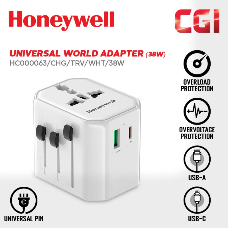 Honeywell Universal World Value Series Travel Adapter in 38W (White) - HC000063/CHG/TRV/WHT/38W