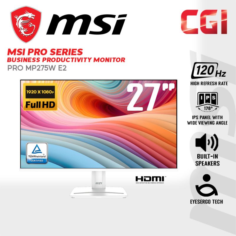 MSI 27" PRO MP275W E2 IPS FHD 120Hz 1ms Speaker EyesErgo Business & Productivity Monitor