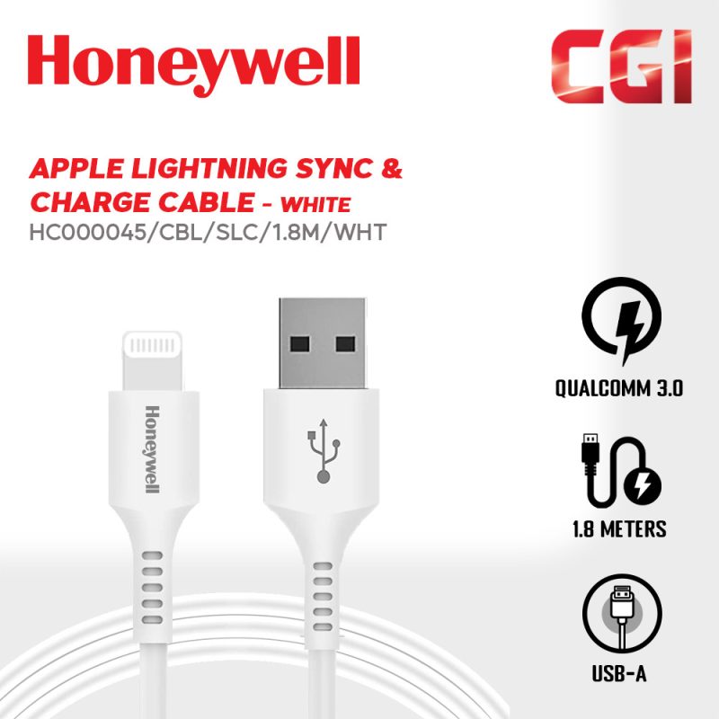 Honeywell Lightning Sync and Charge Cable in 1.8 Metre (White) - HC000050/CBL/SLC/1.8M/WHT