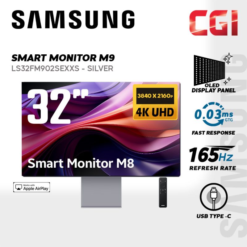 Samsung 32" M9 M90SF LS32FM902SEXXS 4K QD-0LED Gsync Freesync 165Hz 0.03ms Build-In Camera USB-C Smart Monitor