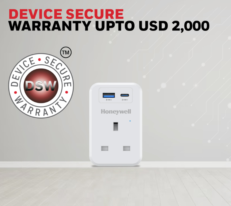 Honeywell 1 Outlet Surge Cube with 1xType C with PD & 1xUSB - HC000034/SRG/WHT/1/1U/PD20W/UK