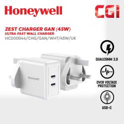 Honeywell Zest Charger GAN 45W Ultra-Fast Wall Charger (White) - HC000044/CHG/GAN/WHT/45W/UK
