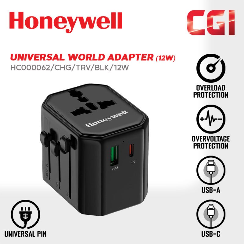 Honeywell Universal World Travel Adapter 12W - HC000062/CHG/TRV/BLK/12W