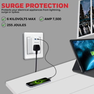 Honeywell 1 Outlet Surge Cube with 1xType C with PD & 1xUSB - HC000034/SRG/WHT/1/1U/PD20W/UK