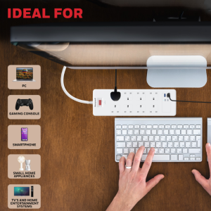 Honeywell 8 Outlet Surge Protector with 2 Type C with PD & 2 USB - HC000054/SRG/1.8M/WHT/8/2U/PD25W/UK