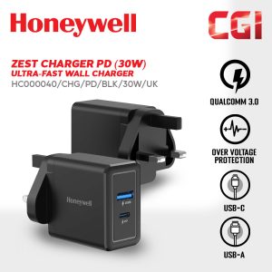 Honeywell Zest Charger PD 30W Ultra-Fast Charger Wall Charger (Black) - HC000040/CHG/PD/BLK/30W/UK