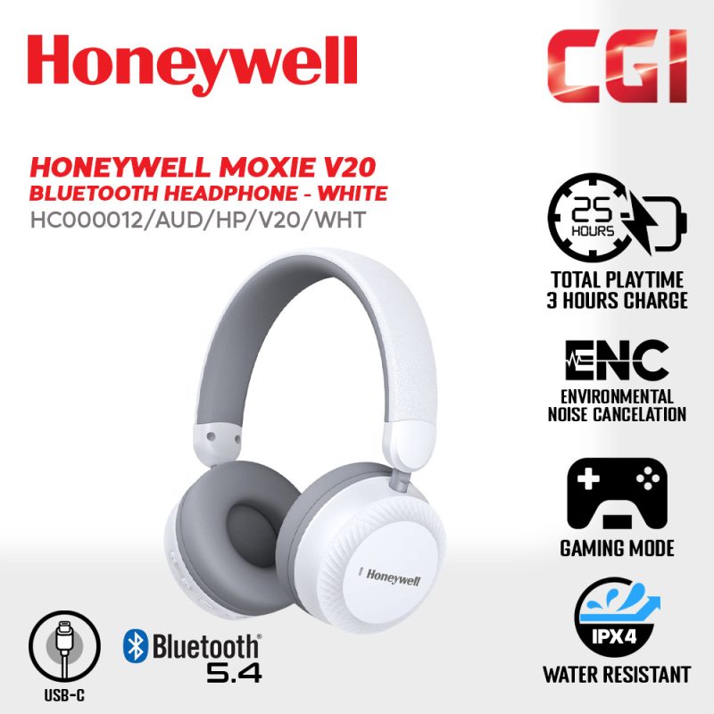 Honeywell Moxie V20 Bluetooth Headphone (White) - HC000012/AUD/HP/V20/WHT