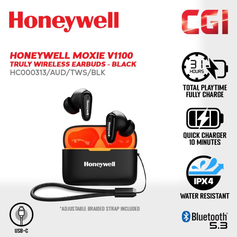 Honeywell Moxie V1100 Truly Wireless Earbuds - [HC000313/AUD/TWS/BLK] / [HC000314/AUD/TWS/WHT]
