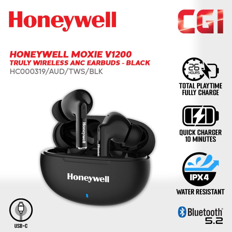 Honeywell Moxie V1200 Truly Wireless Earbuds - [HC000319/AUD/TWS/BLK] / [HC000320/AUD/TWS/WHT]