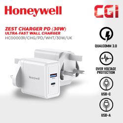 Honeywell Zest Charger PD 30W Ultra-Fast Charger Wall Charger (White) - HC000039/CHG/PD/WHT/30W/UK