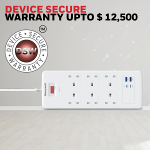 Honeywell 6 Outlet Surge Protector with 2 Type C with PD & 2 USB - HC000049/SRG/1.8M/WHT/6/2U/PD25W/UK