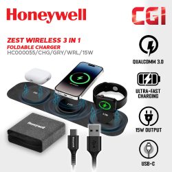 Honeywell Zest Wireless 3 in 1 Foldable Charger - HC000055/CHG/GRY/WRL/15W